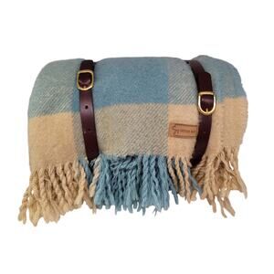 Wool Blanket Blue Plaid Cayetana Maite RARE